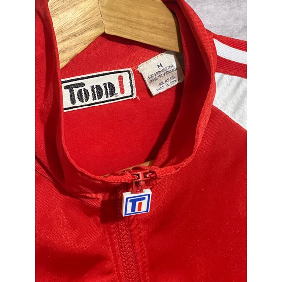 VINTAGE 80s Todd I Track Jacket in Red/White Satin size M - Picture 3 of 5